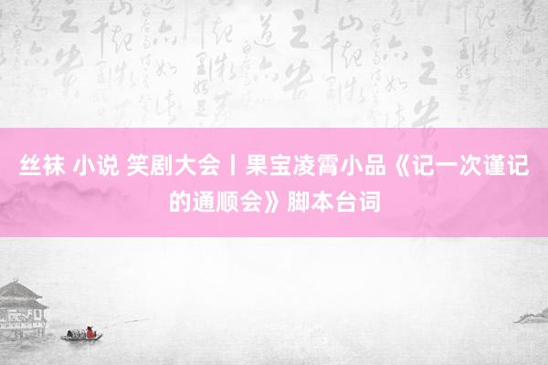 丝袜 小说 笑剧大会丨果宝凌霄小品《记一次谨记的通顺会》脚本台词