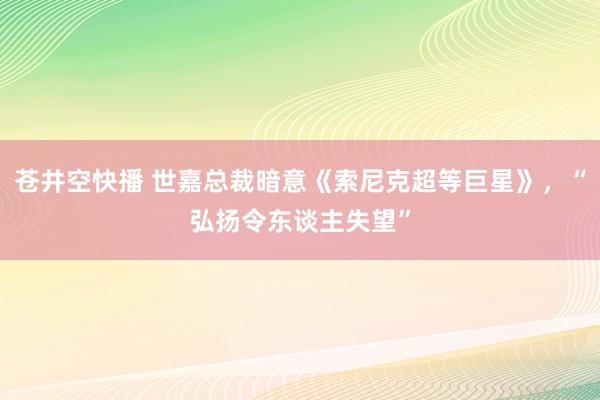苍井空快播 世嘉总裁暗意《索尼克超等巨星》，“弘扬令东谈主失望”