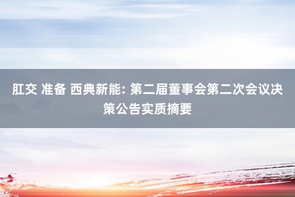 肛交 准备 西典新能: 第二届董事会第二次会议决策公告实质摘要
