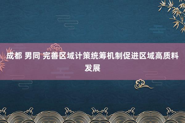 成都 男同 完善区域计策统筹机制促进区域高质料发展