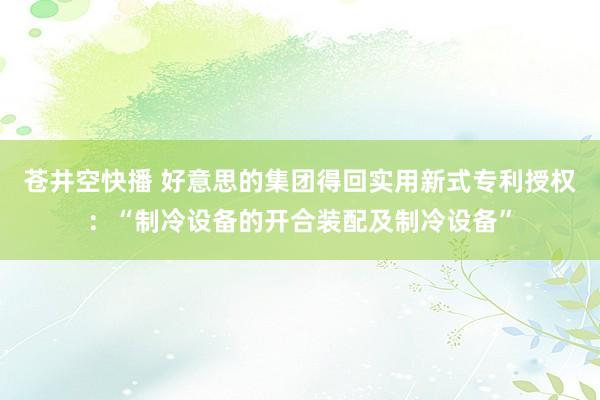 苍井空快播 好意思的集团得回实用新式专利授权：“制冷设备的开合装配及制冷设备”