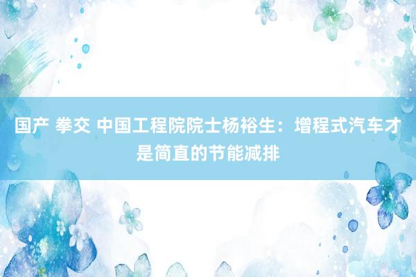 国产 拳交 中国工程院院士杨裕生：增程式汽车才是简直的节能减排