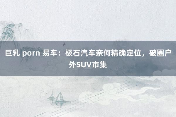 巨乳 porn 易车：极石汽车奈何精确定位，破圈户外SUV市集