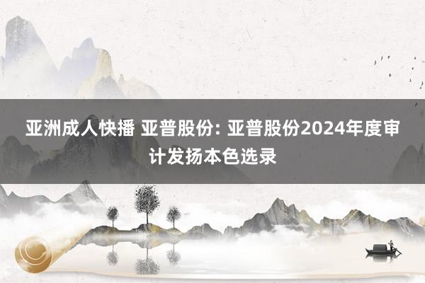 亚洲成人快播 亚普股份: 亚普股份2024年度审计发扬本色选录