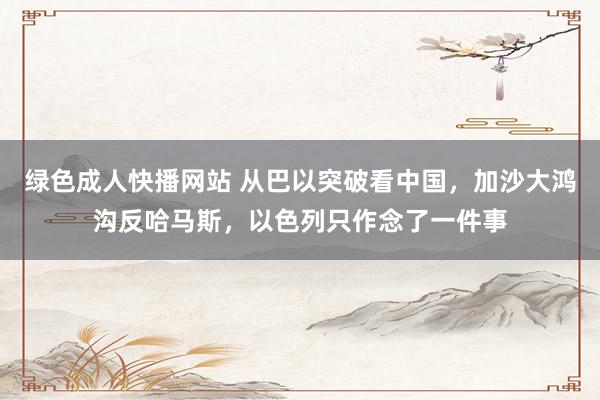 绿色成人快播网站 从巴以突破看中国，加沙大鸿沟反哈马斯，以色列只作念了一件事