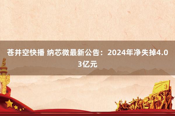 苍井空快播 纳芯微最新公告：2024年净失掉4.03亿元