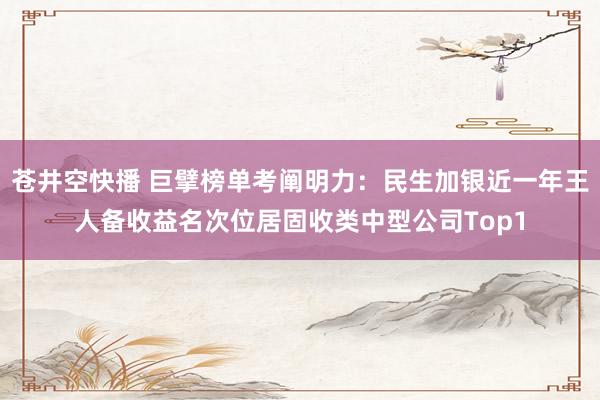 苍井空快播 巨擘榜单考阐明力：民生加银近一年王人备收益名次位居固收类中型公司Top1