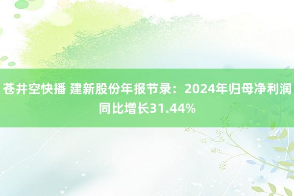 苍井空快播 建新股份年报节录：2024年归母净利润同比增长31.44%